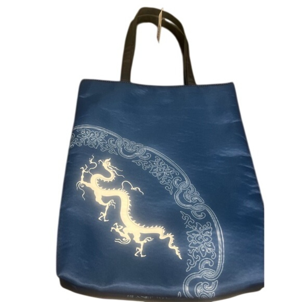 NWT Yangzhou Museum Blue Satin Dragon Tote Bag from China Block Printing‎ Museum